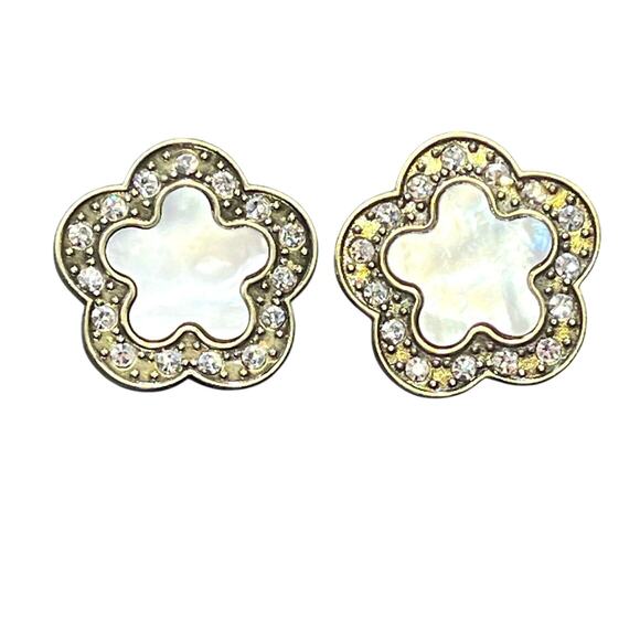 Heidi Daus Vintage Omega Clip Mother of Pearl Pierced Halo Clover Earrings - Picture 3 of 8